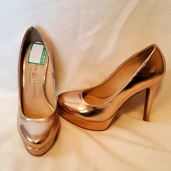 Chinese Laundry rose gold metallic platform pumps